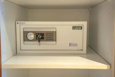 a microwave oven sitting on top of a shelf at Downtown Oasis Luxury One-bed in Downtown Dubai in Dubai