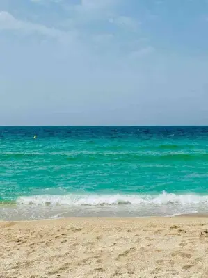 a sandy beach with the ocean in the background at Beach stylish full sea view in Dubai