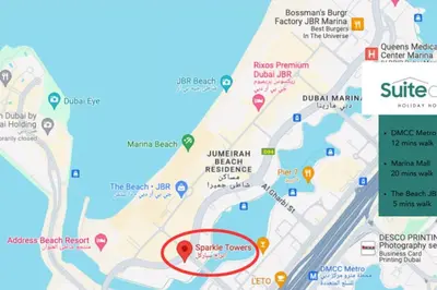 a map of the entrance to aventura beach resort at Elevated Living studio in Sparkle Tower- Suiteable in Dubai