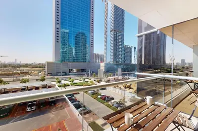 a view of a city skyline with tall buildings at Goldcrest Views 2 - Elegant Studio in Dubai