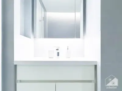 a bathroom with a white sink and a mirror at Luxurious 1Bedroom Balcony & View Business bay in Dubai