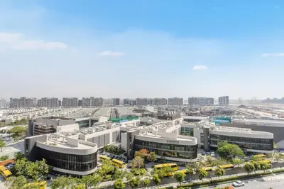 an aerial view of a city with buildings at STAY BY LATINEM Luxury 1BR Holiday Home CVR A609 near Burj Khalifa in Dubai