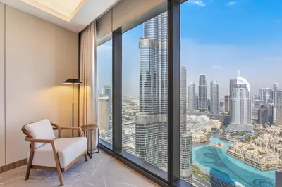 a room with a view of a city at Address Dubai Opera Residences by The S Holiday Homes in Dubai