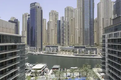 a view of a city with a river and buildings at Dubai Marina Walking distance to metro Marina View in Dubai