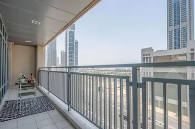 a balcony with a view of a city at Frank Porter - The Lofts Central Tower in Dubai