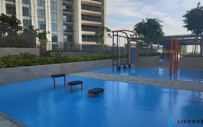 an empty playground with stools on a blue floor at New Stylish 1BR Apartment, Next to Dubai Mall - Downtown Views ll, Tower 3 in Dubai