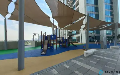 a playground on the roof of a building at Top Floor Urban Oasis Steps from Dubai Mall - 1BR Apartment in Downtown Views ll, Tower 1 in Dubai