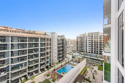 an aerial view of a city with tall buildings at FIRST CLASS Studio Sophisticated Getaway in Dubai