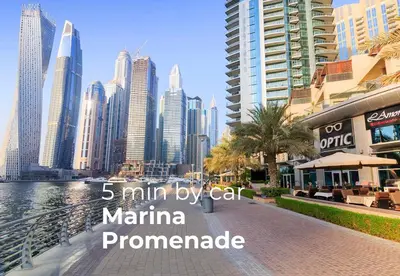 a view of a city with skyscrapers at SettlerHomes - Seaside Lux Marina near Private Beach in Dubai