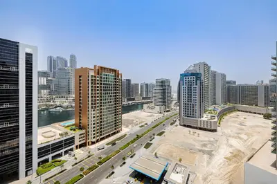 a view of a city skyline with tall buildings at Studio MAG 318 City View Business Bay in Dubai