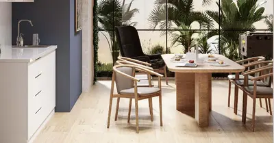 a dining room with a table and chairs at Cozy Studio in Westwood By IMTIAZ in Dubai