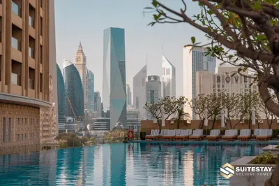 a view of a city with buildings in the background at Emaar Residence Fashion Avenue in Dubai
