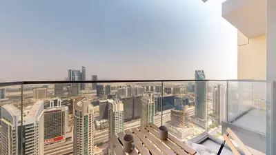 a view of a city from the top of a building at Vacationer I Modern 1 Bed High-Floor Stay I City Skyline View I Burj Royale I Downtown in Dubai