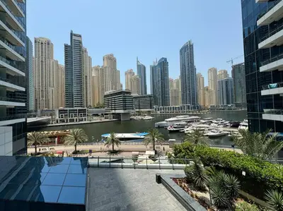 a view of a city skyline with tall buildings at Stylish Studio with Premium Features in Marina in Dubai