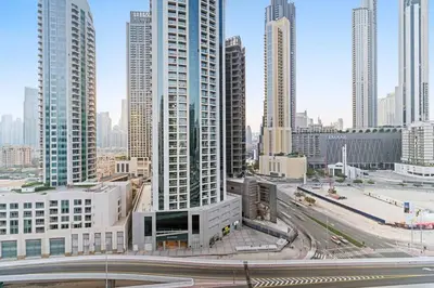 a view of a city with tall buildings at FIRST CLASS Studio Stylish Haven in Dubai