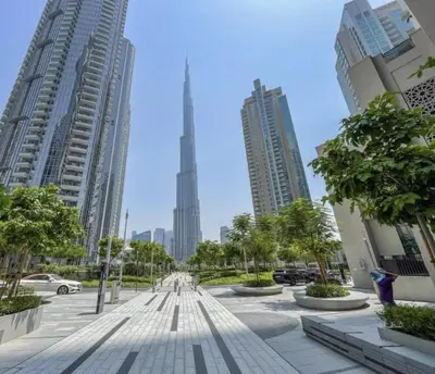 a view of a city with tall buildings at Apartment in Downtown Dubai in ACT I ACT II - 5 min walk to Dubai Mall in Dubai