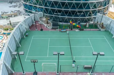 an overhead view of a tennis court at Comfy Studio Apartment in DIFC in Dubai