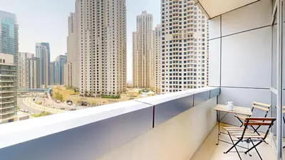 a balcony with a view of a city at Bay Central 2 - Charming One Bedroom in Dubai
