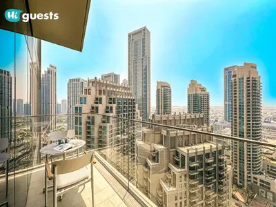 a balcony with a view of a city skyline at HiGuests - Sky-High Experience Luxe Living on the 24th Floor in Dubai