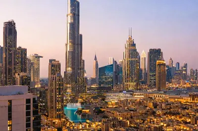 a view of a city skyline with tall buildings at Elite Royal Apartment - Sky Series - Panoramic Burj Khalifa, Skyline & Fountain View - Admiral in Dubai