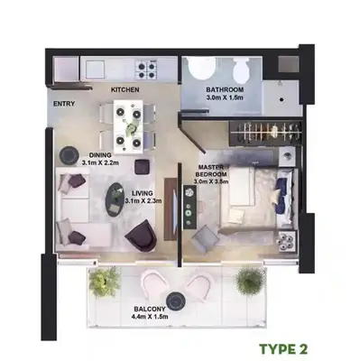 a floor plan of a bedroom apartment with at Damac Golf vita in Dubai