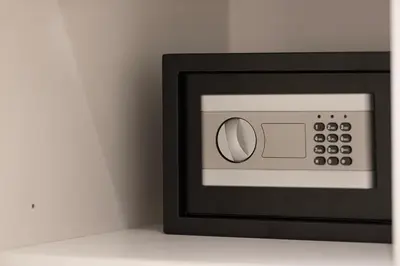 a microwave oven sitting on top of a wall at City Views, Pool & Gym Near Iconic Burj Khalifa in Dubai
