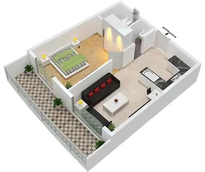 a model of a house with a living room at LUX The Bays Edge Canal View Suite in Dubai