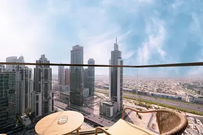 a view of a city from the observation deck of a skyscraper at Luxury Minimalistic Apartment in Downtown Dubai Opposite Burj Khalifa & Dubai Mall in Dubai