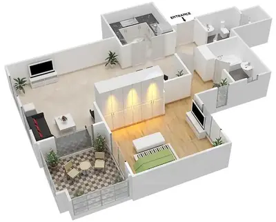 a rendering of a house with a floor plan at LUX The Burj Khalifa View Downtown Suite in Dubai