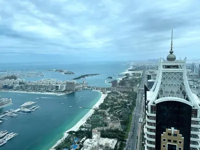 an aerial view of the eiffel tower and the ocean at Breathtaking 2BR with Full SeaView in Dubai