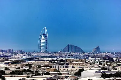 a view of a city with tall buildings at Luxury Apt in Dubai Hills Burj Khalifa views in Dubai