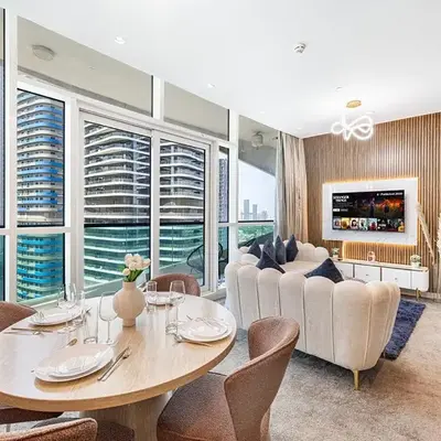 Burj Khalifa View! 2 Bedroom Luxe Apartment with 4 minute walk to Dubai Mall! Pool and Sauna Access!