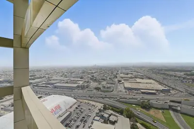 an aerial view of a city from an airplane at Brand new Business Bay location in Dubai