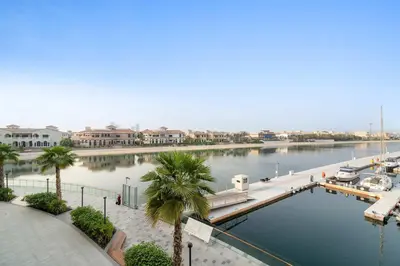 a view of a marina with boats in the water at Silkhaus Beach Accessible Studio Palm View in Dubai