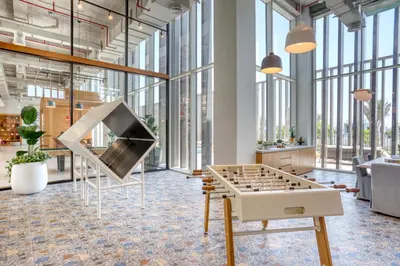 an office with a foosball table and chessboard at Blueground Dubai Hills Estate balcony elev DXB-1120 in Dubai