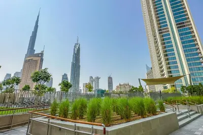 a view of a city skyline with tall buildings at Luxurious 2BR in Downtown Views II, Zaabeel Second in Dubai