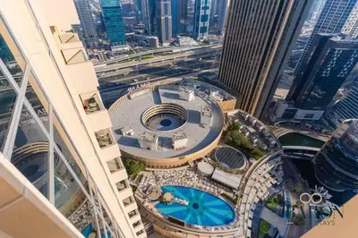 an aerial view of a building with a pool at The Haven in Dubai