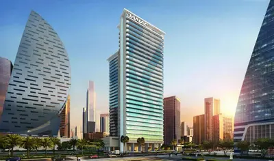 a rendering of a tall building in a city at NiceVisit Merano 1BD Business Bay in Dubai