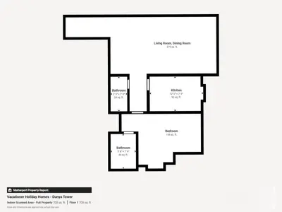 a floor plan of the first floor of a house at Vacationer I Sophisticated 1 Bedroom Apartment I Steps from Dubai Mall & Burj Khalifa I Dunya Tower in Dubai