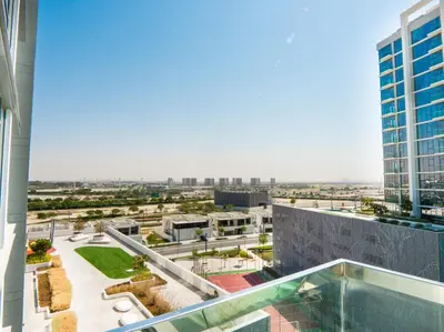 a view of a city from a building at Amazing 2BDR with Lagoon view in District One 13 Al Merkadh in Dubai