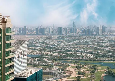 a view of a city from the top of a building at Princess Tower - Spectacular Sky Views, Palm Jumeirah & JBR Beach in Dubai