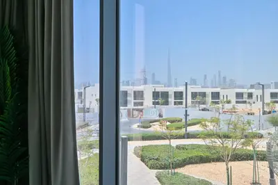 a view of a city from a window at Amazing 1 Bedroom in District One Meydan in Dubai