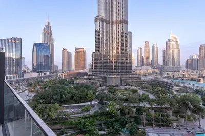 a view of a large city with tall buildings at Spacious 3 Bedroom Apartment in Downtown with Burj Khalifa view in Dubai