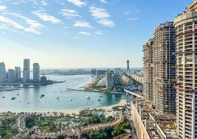 a view of a river in a city with tall buildings at Livbnb - 1B Palm Jumeirah and Sea View at Avani in Dubai