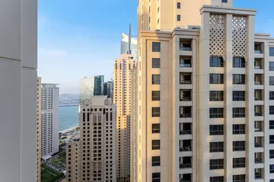 a view of a city skyline with tall buildings at 2 Bedroom Apartment at Bahar 1 JBR by TSHH in Dubai