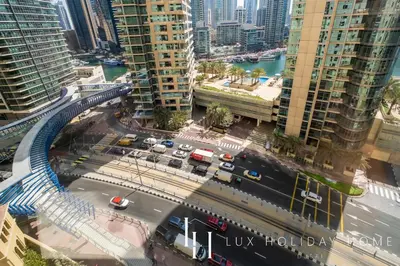 an aerial view of a busy city street with buildings at LUX The Luxurious Central JBR Suite 2 in Dubai