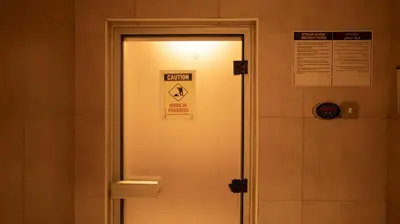 a door in a building with a sign on it at Boho Chic Haven Burj Khalifa view in Dubai