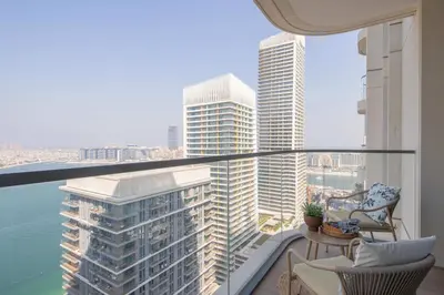 a balcony with a view of a city at Frank Porter - Marina Vista 2 in Dubai