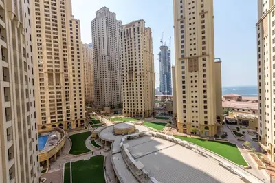 an aerial view of a city with tall buildings at Luxury 4 Bed apartment in Murjan, JBR in Dubai