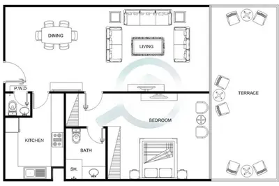 a floor plan of a house at Free Netflix, Sea View, Private Beach & Pool in Dubai